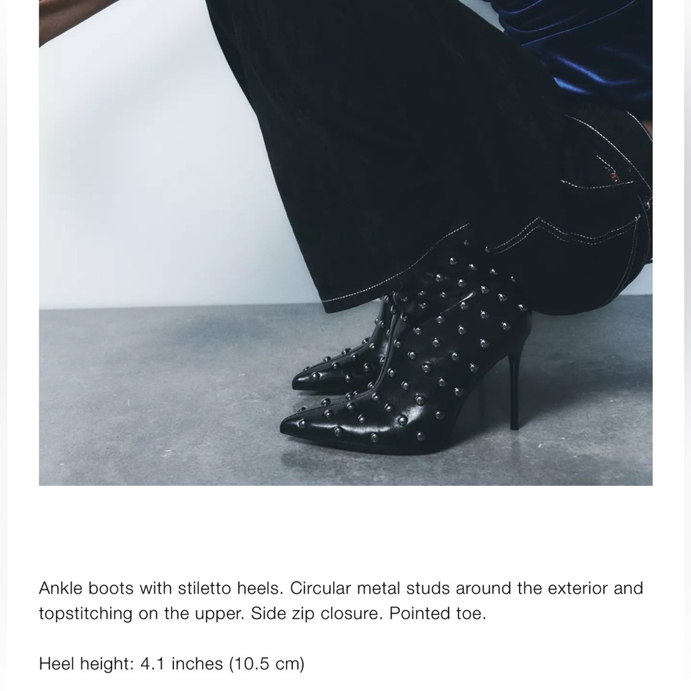 ZARA Black Studded Stiletto Ankle Boots Size 8 | High Heel - Picture 5 of 9